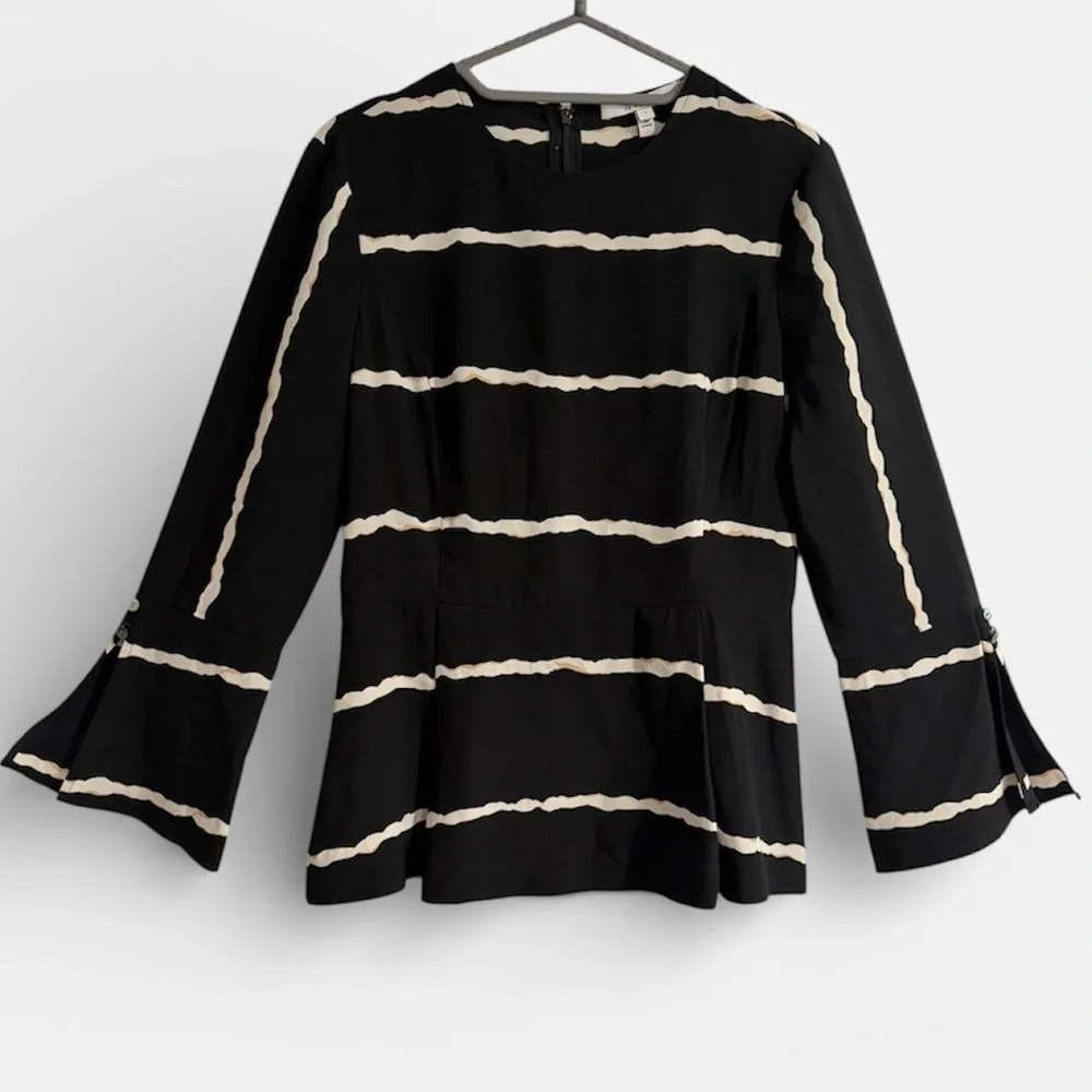 Silk 10 Crosby Derek Lam Black and White Striped Blouse - Picture 2 of 4